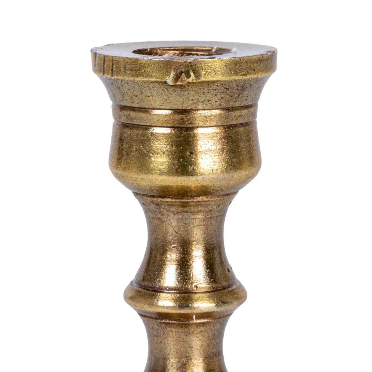 Antique brass finish cast aluminum taper candle holder for 1/2-inch candles, available in three sizes, decorative and functional.