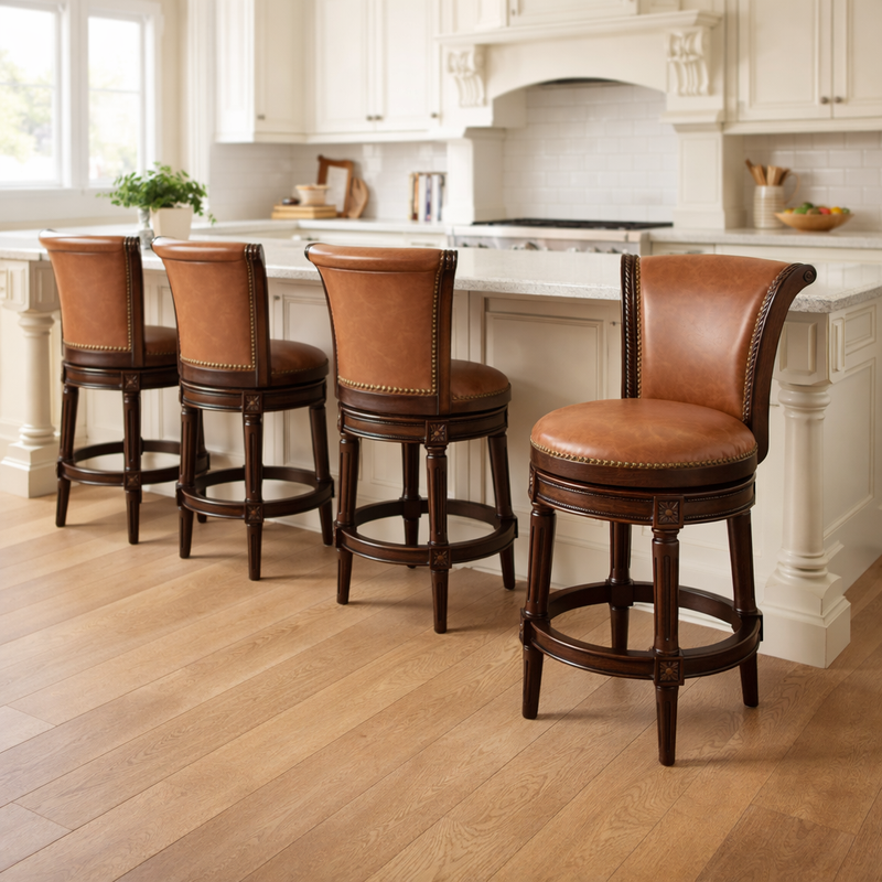 Charlotte Swivel Barstool in Caramel by Carolina Barstool, featuring a walnut back and modern furniture design for counters.