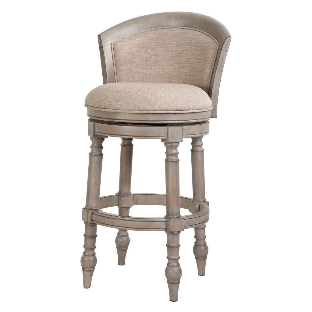 Carolina Barstool Kitty Hawk swivel stool with Uptown Grey and Beige fabric, counter-height, modern furniture for kitchen or bar area.