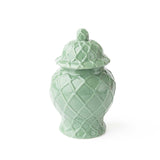 Green textured ginger jar in three sizes, decorative ceramic container with intricate surface design by Shop Holly J Home.