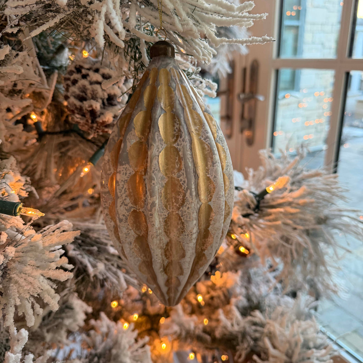 Silver and gold drop Christmas ornament, 9 inches, festive tree decor featuring shiny metallic finish and elegant design.