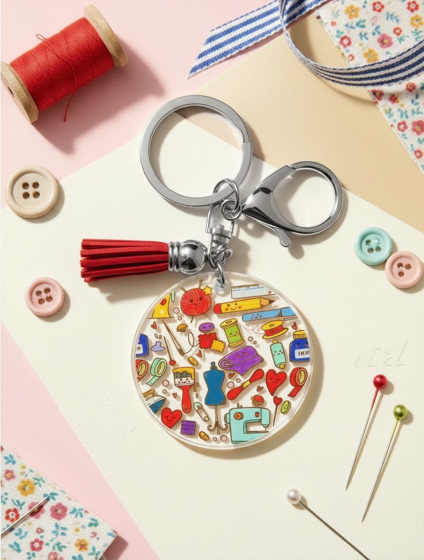 Sewing & Craft Acrylic Keychain | Gift for Crafters