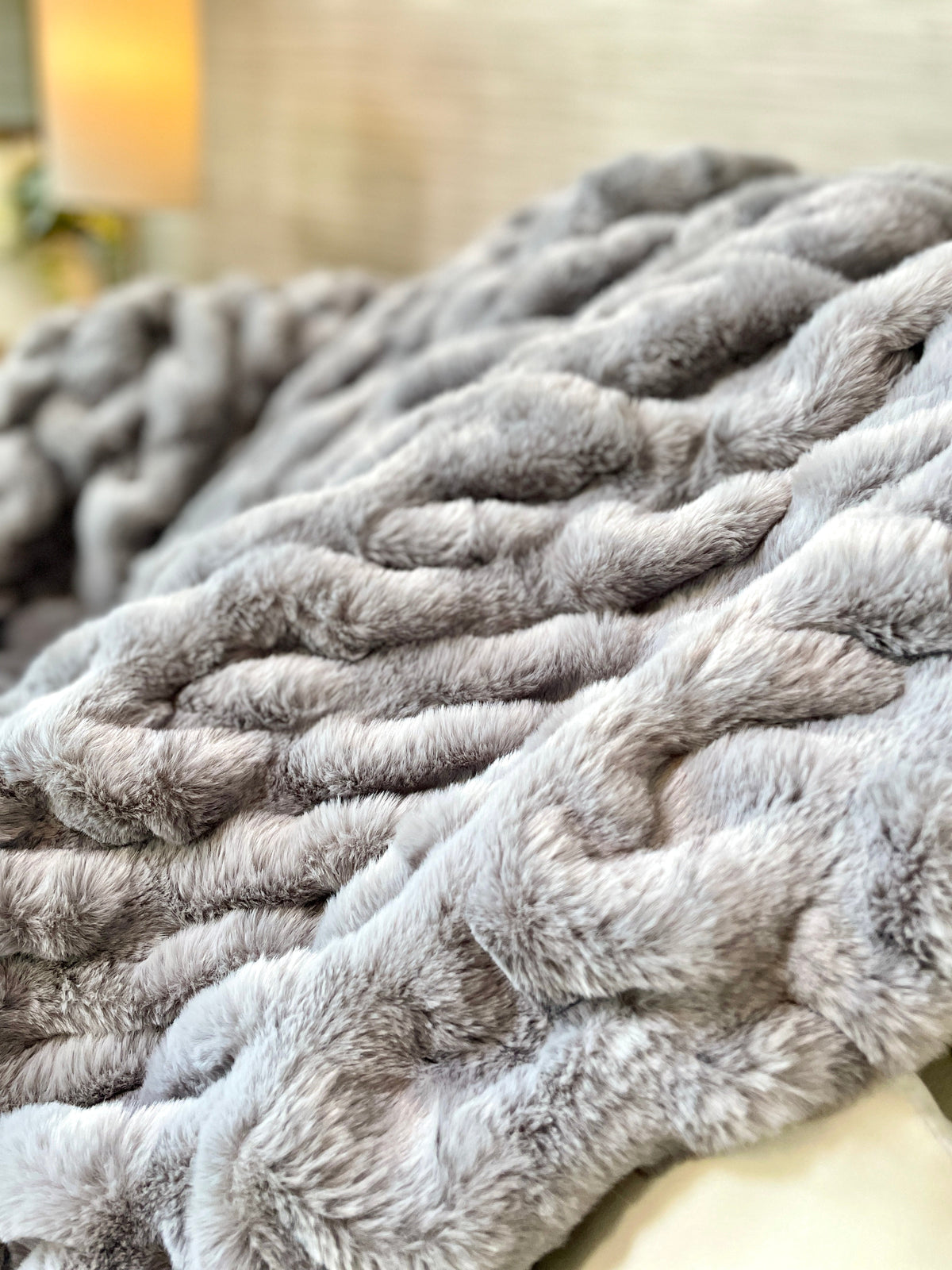 Large gray faux fur blanket by Cloud9, 60x72 inches, soft plush texture perfect for cozy comfort.