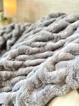 Gray faux fur blanket from Cloud9, 30x40 inch lap size, soft plush texture with a cozy, luxurious appearance.