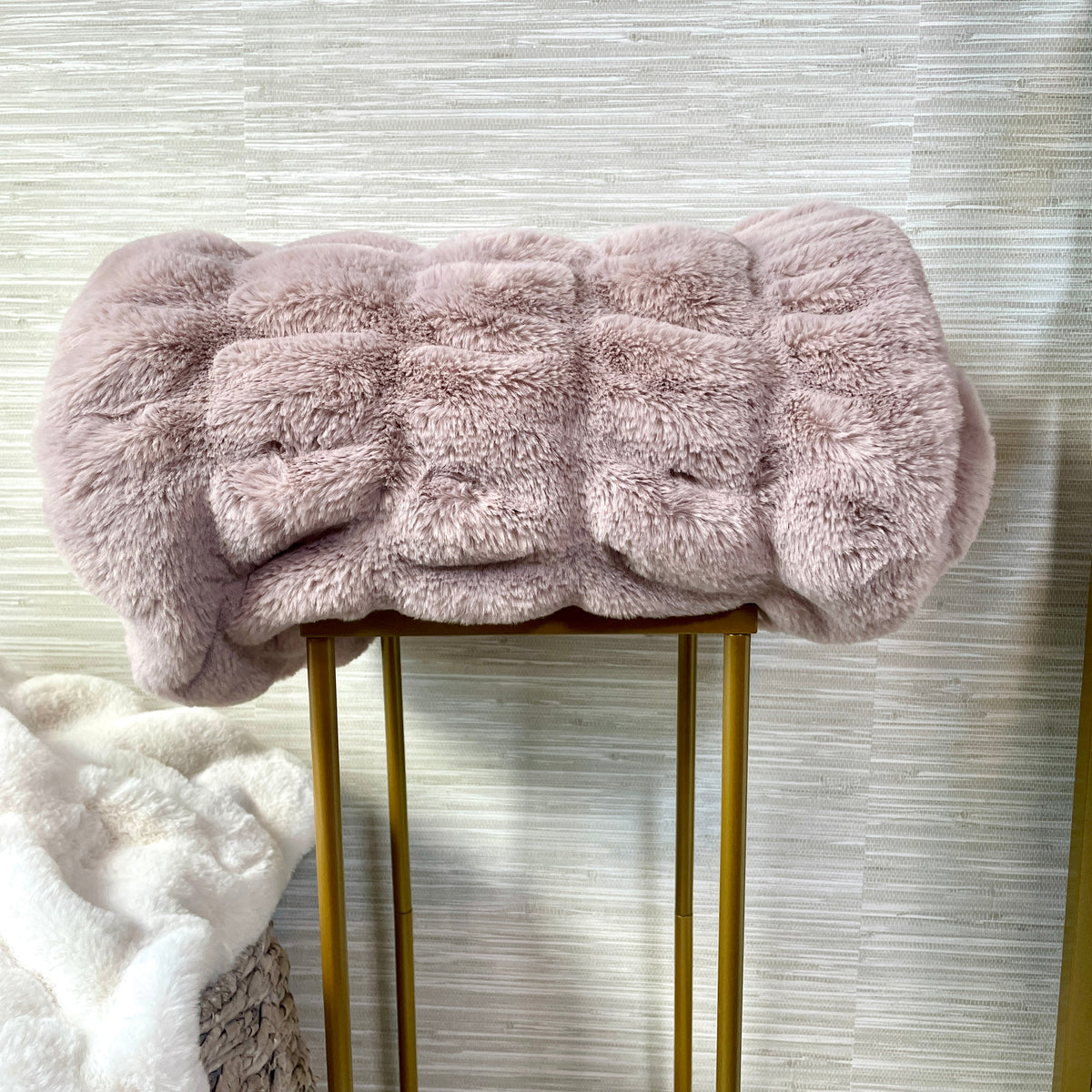 Cloud9 blush faux fur blanket in 30x40 inch lap size, soft and plush for cozy comfort.