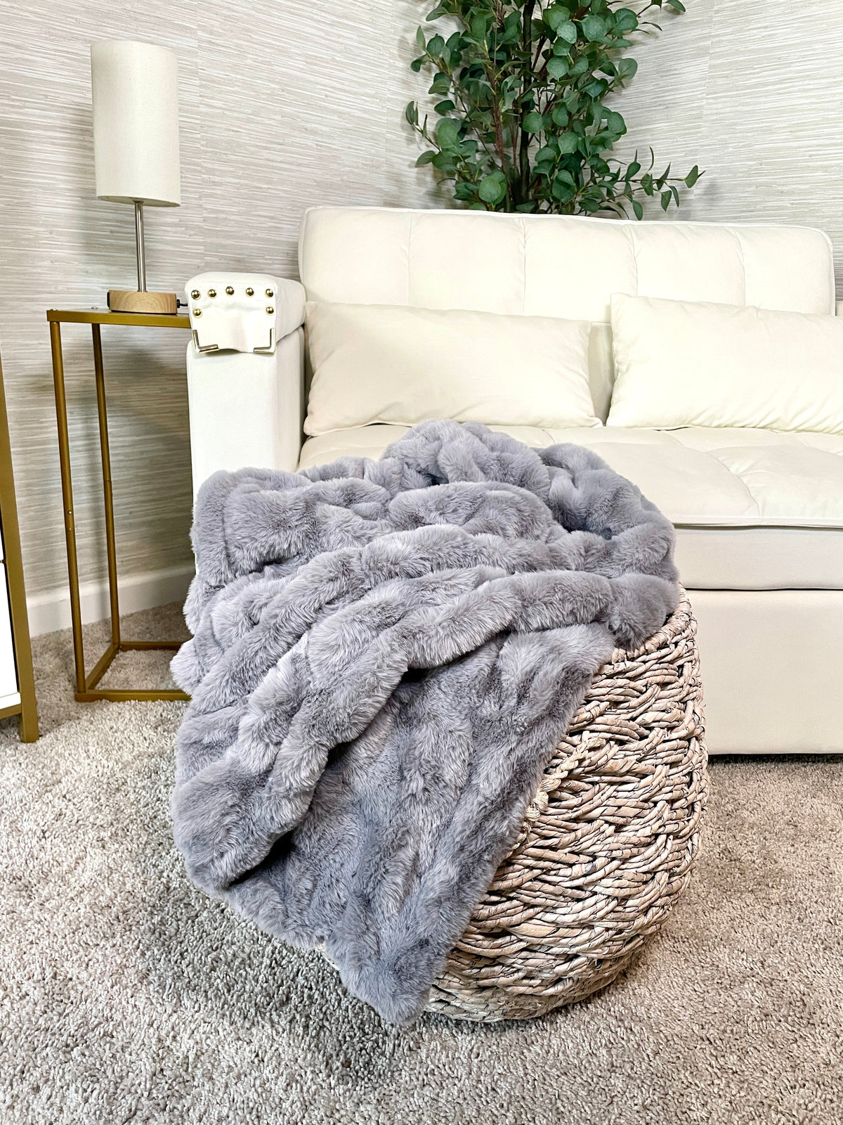 Gray faux fur blanket by Cloud9, 30x40 inch lap-sized throw with soft, plush texture perfect for cozy comfort.