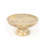 Handcrafted 10-inch mango wood pedestal bowl, decorative piece with smooth finish and elegant design for home decor.