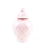 Pink textured ginger jar in three sizes, decorative ceramic container with intricate surface details from Shop Holly J Home