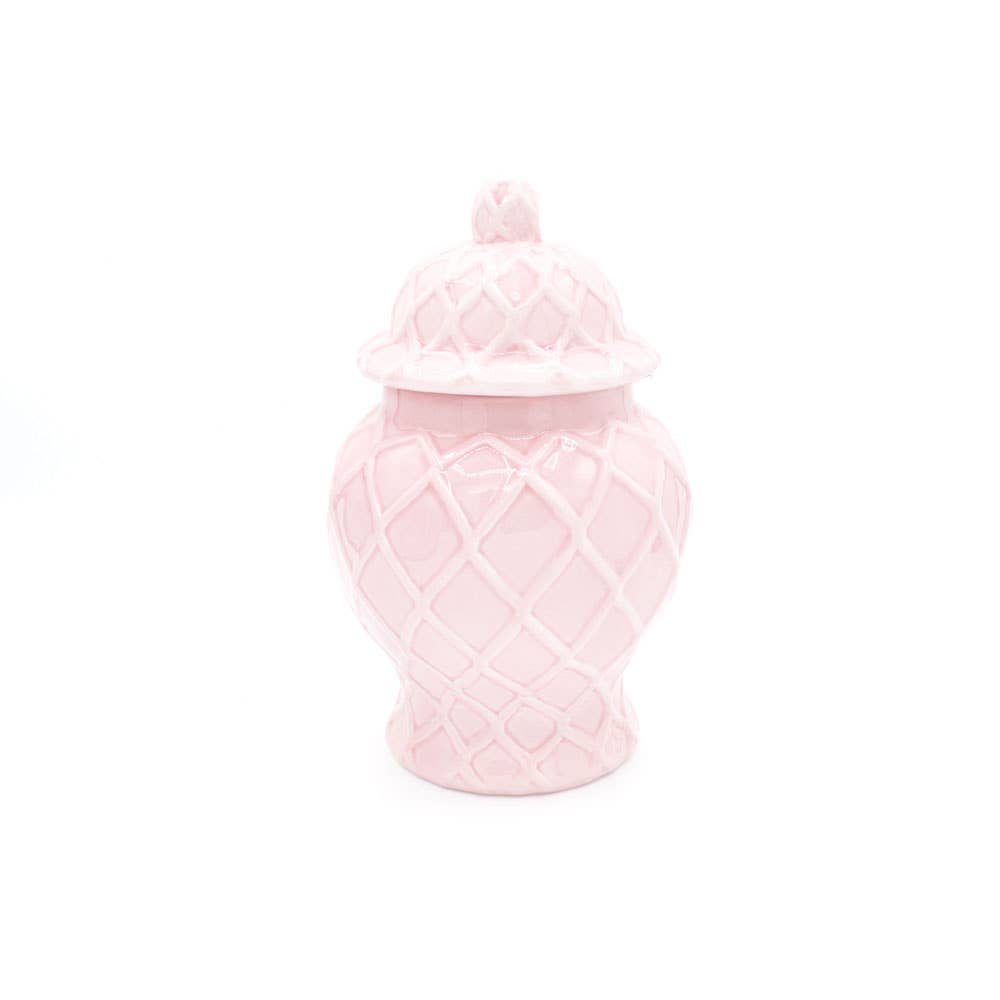 Pink textured ginger jar in small size with intricate surface detail, part of the Shop Holly J Home collection.