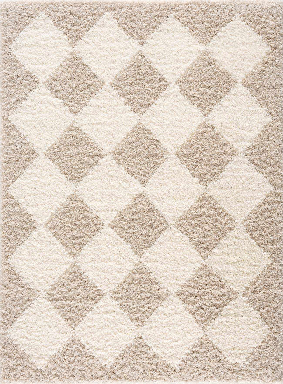 Hauteloom Zahur cream and beige diamond patterned area rug with intricate design, soft texture, perfect for living room decor.