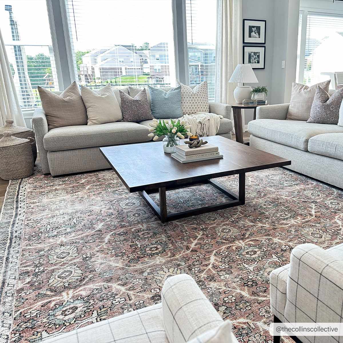 Hauteloom Urpi Rose and Brown washable area rug with floral pattern, 9x12 feet, featuring soft rose and brown tones.