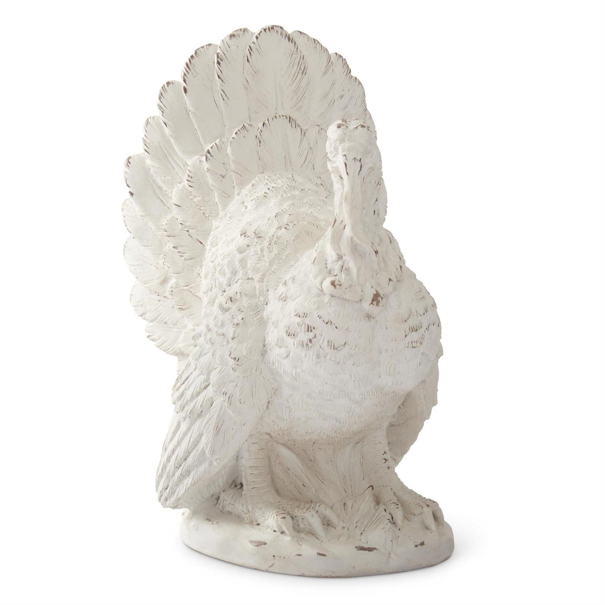 Whitewashed resin turkey figurine, 10-inch Thanksgiving fall decor by Shop Holly J Home, perfect for autumn festive decorations.