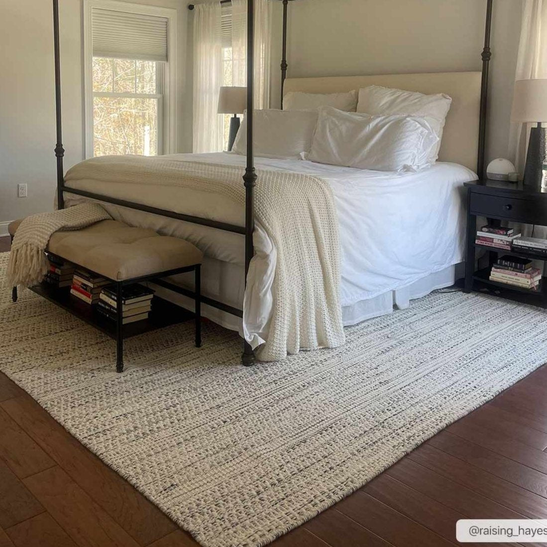 Hauteloom Williford wool area rug with intricate pattern and soft texture, showcased in a cozy living room setting.