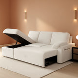Sleeper Sofa Bed With Storage Chaise In White Boucle-0