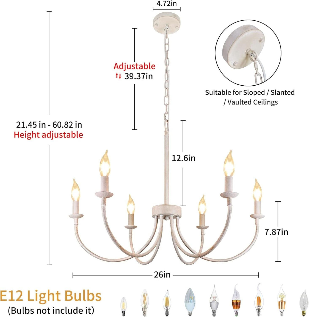Six Light Antique White Farmhouse Chandelier Dining