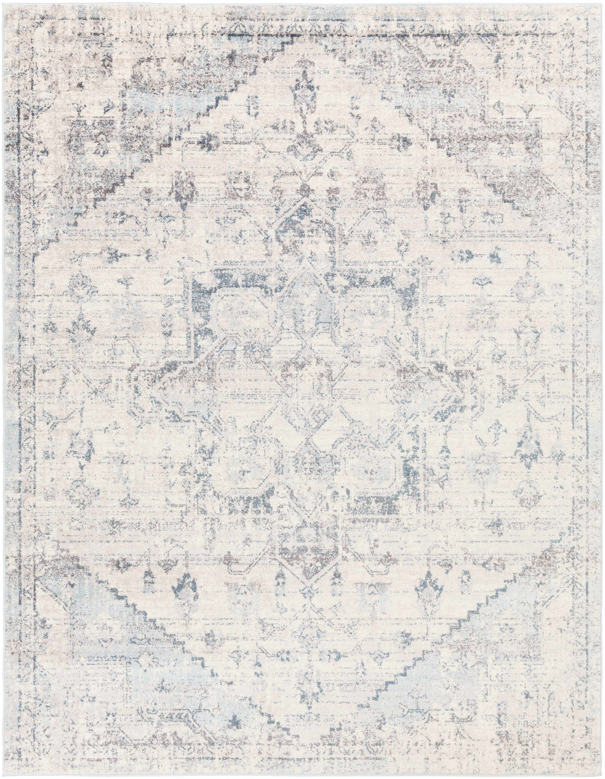 Hauteloom Orrick area rug with intricate geometric patterns in neutral tones, ideal for modern living room decor