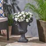 Delphine Urn Planter by HouseOfZazla showing a decorative ceramic planter with a classic urn shape and intricate design.
