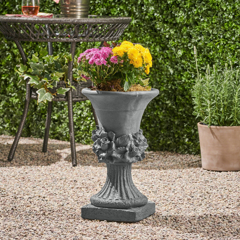 Gray MGO garden urn planter from HouseOfZazla with weather-resistant design, showcasing a classic, durable outdoor planter.
