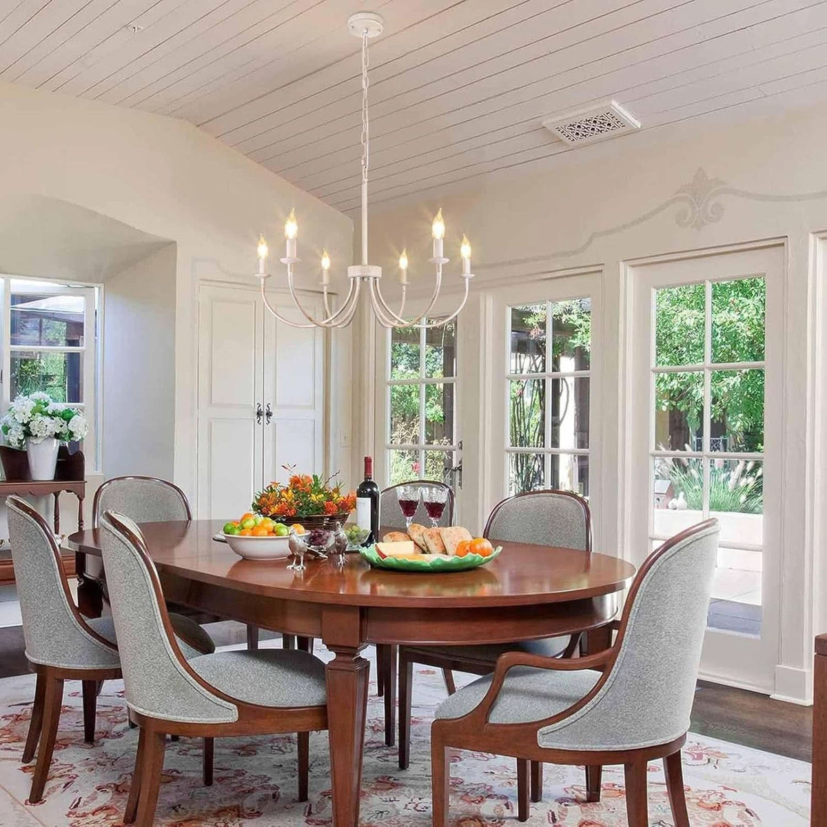 Six Light Antique White Farmhouse Chandelier Dining