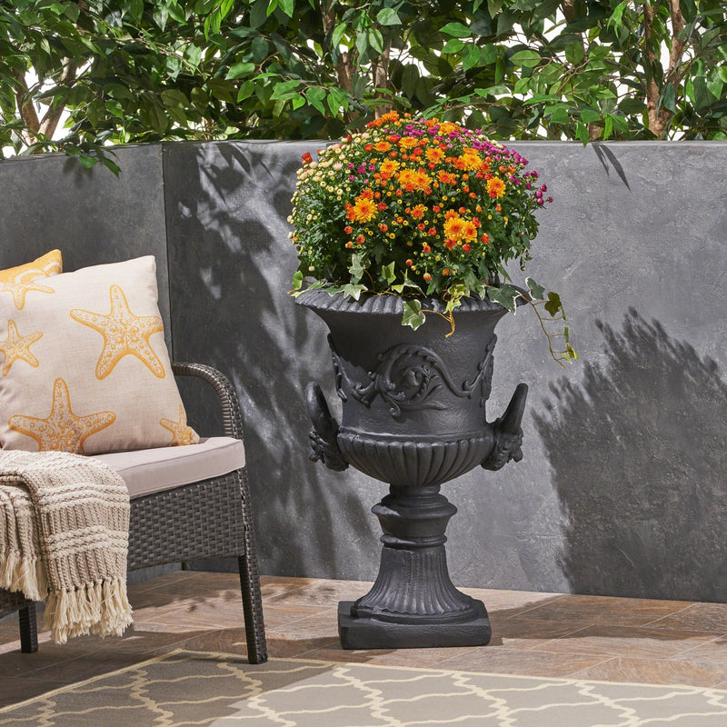 HouseOfZazla MGO Garden Urn Planter with decorative design, ideal for outdoor or patio gardening.
