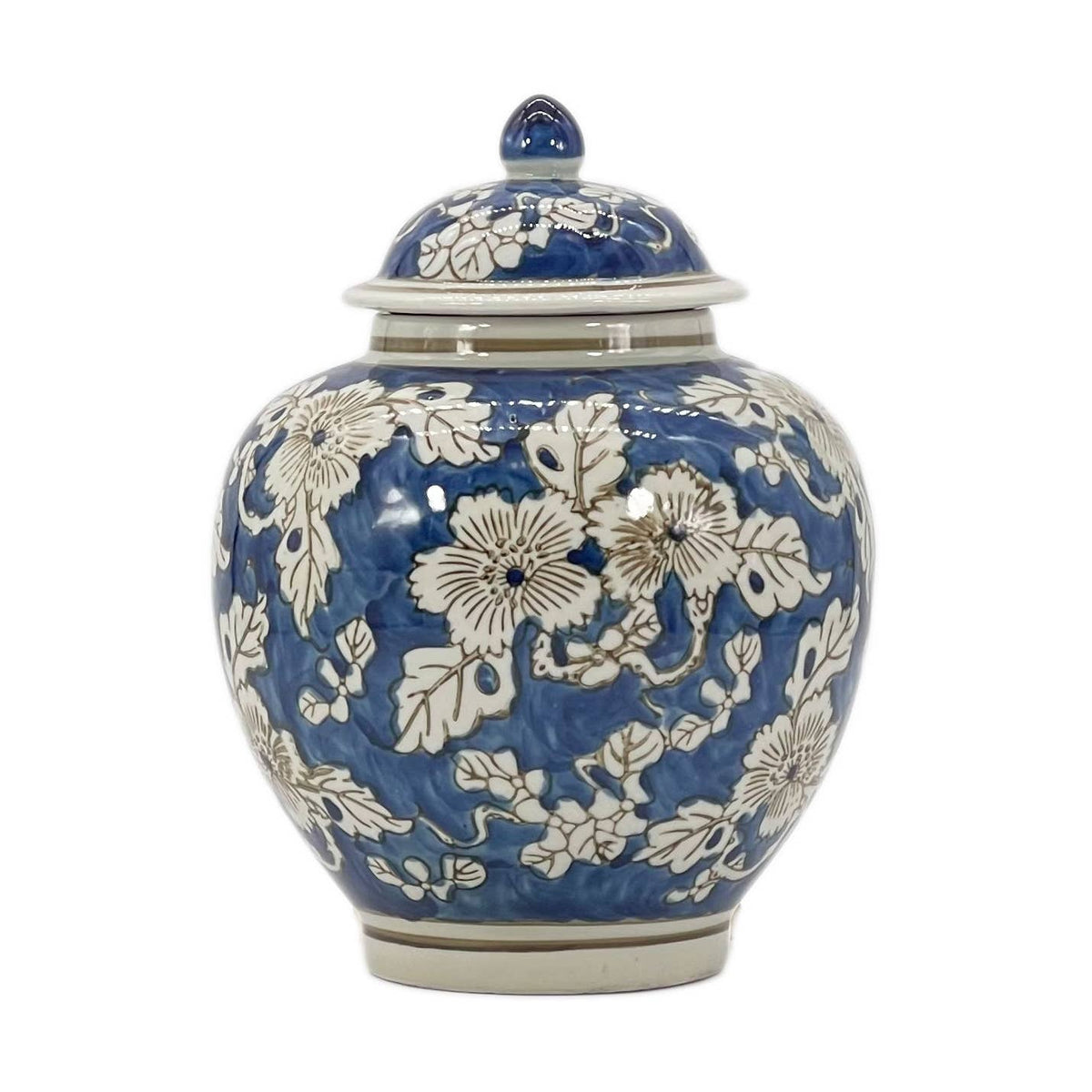 Blue and white Chinoiserie floral vase, 10.5-inch decorative jar with intricate Asian-inspired design, perfect for elegant home decor.