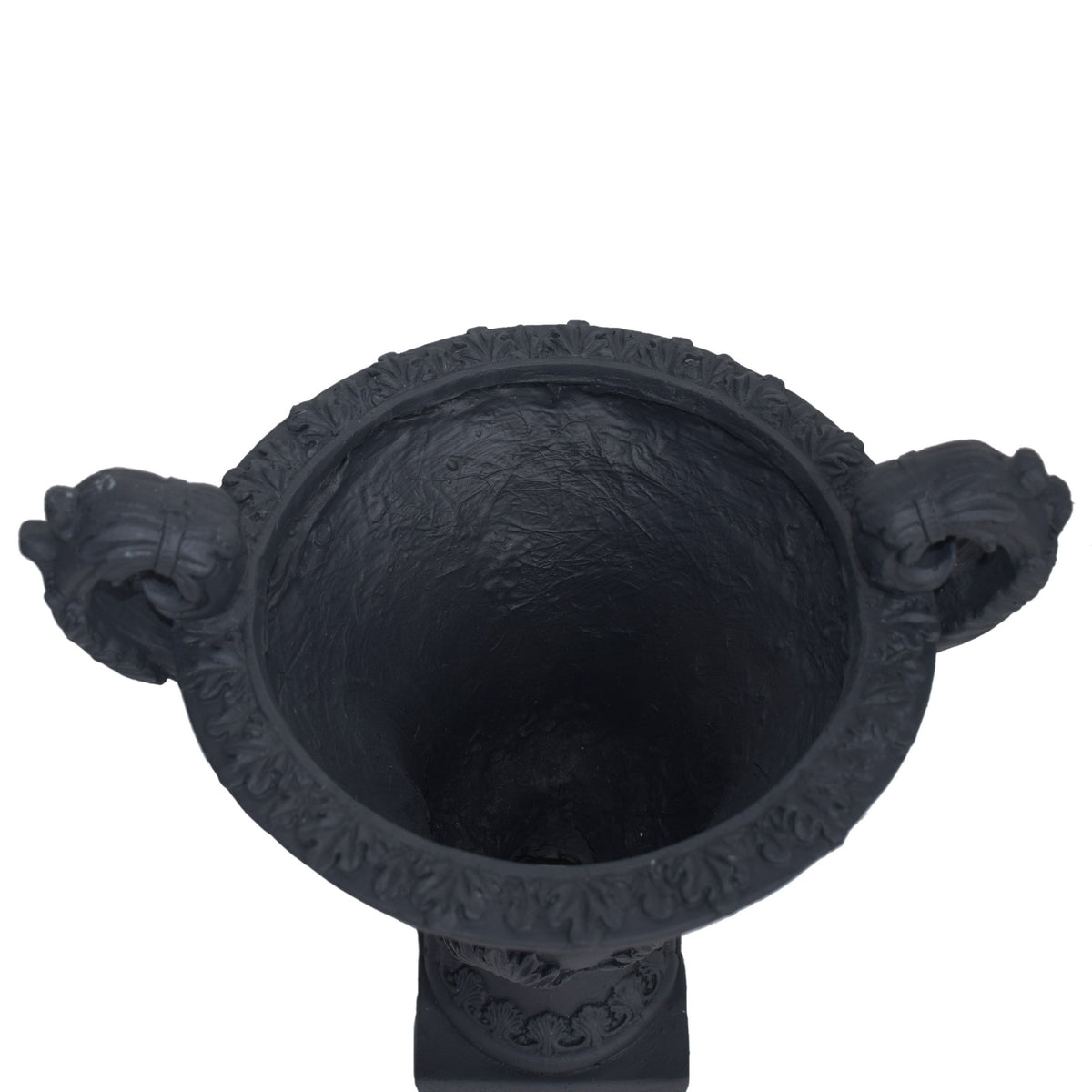 HouseOfZazla Delphine Urn Planter with intricate design, ideal for indoor or outdoor plant display, in a classic urn shape.