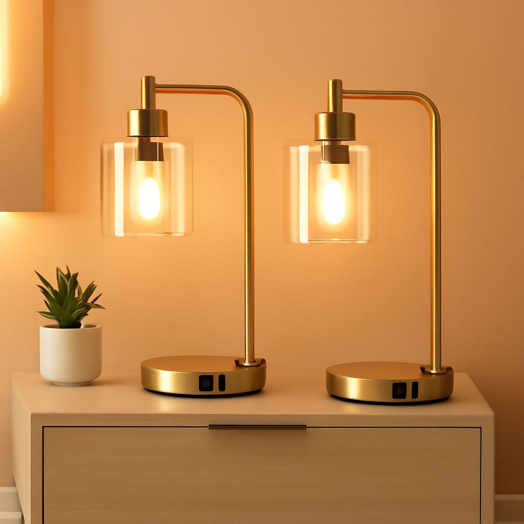 Gold Industrial Touch Table Lamps 2 Pack With USB Ports-0