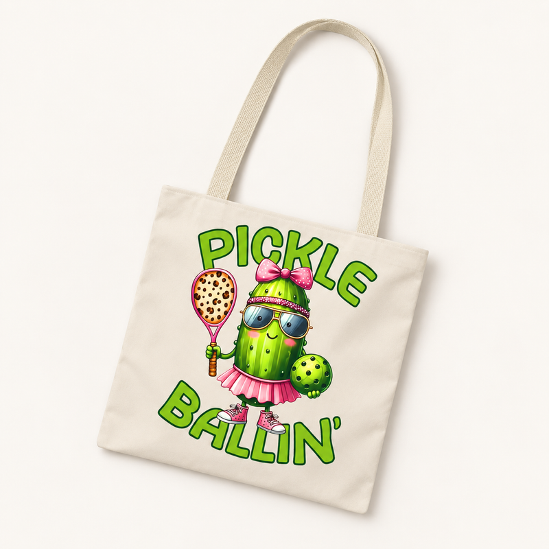 Pickle Ballin' Tote Bag – Beige | Cute Pickleball Gift