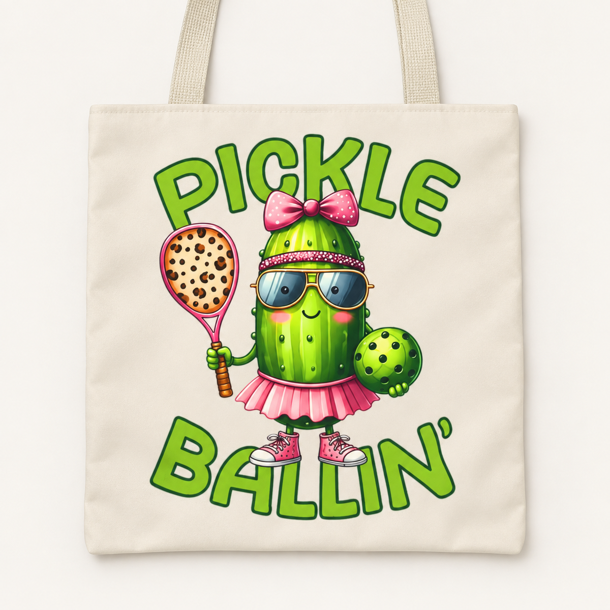 Pickle Ballin' Tote Bag – Beige | Cute Pickleball Gift