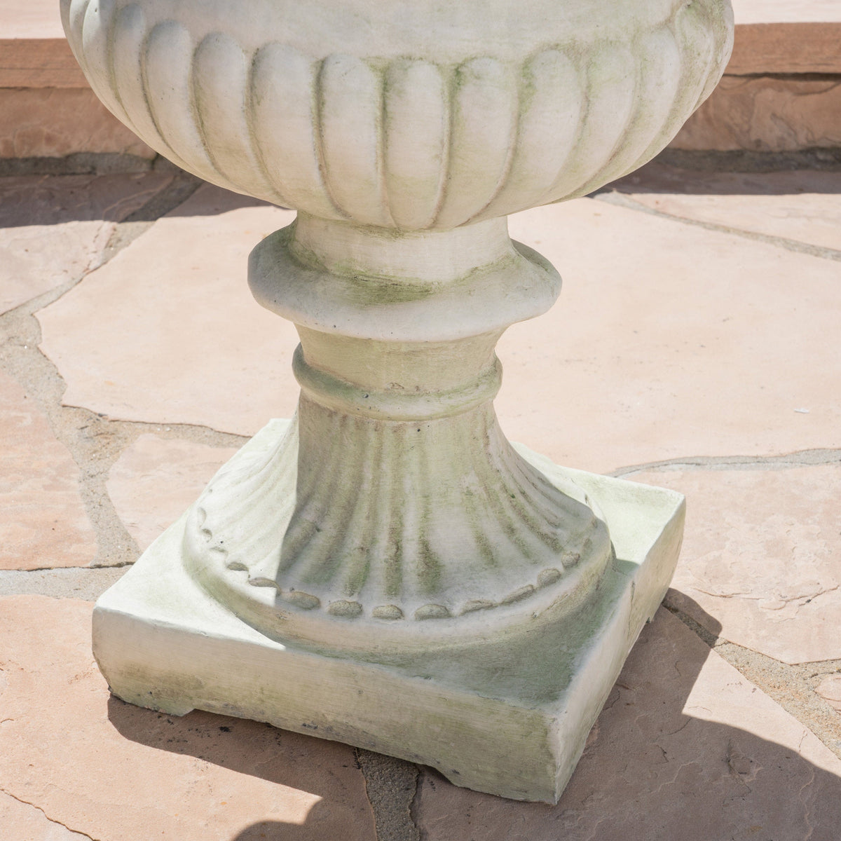 White MGO garden urn planter by HouseOfZazla, durable magnesium oxide material with classic round shape and decorative details.
