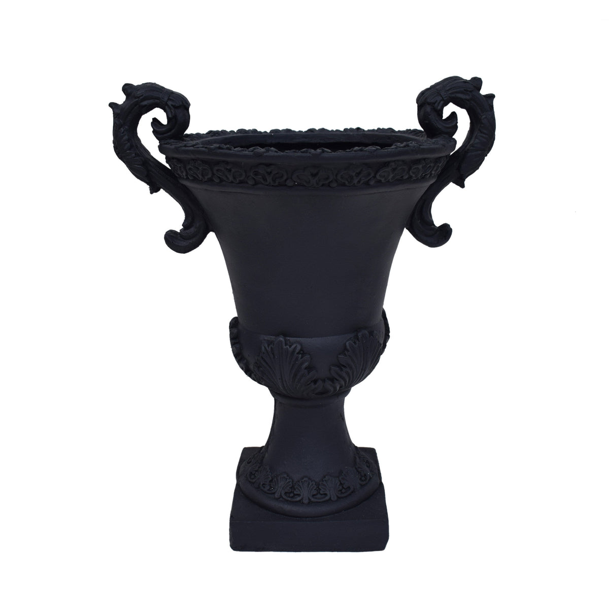 HouseOfZazla Delphine Urn Planter with intricate design, ideal for indoor or outdoor floral displays.