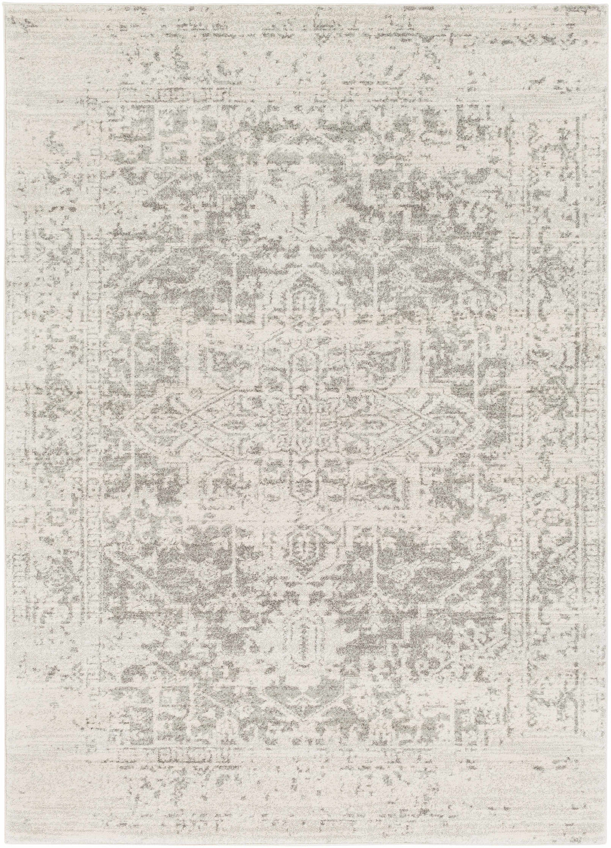 Hauteloom Rachel area rug with intricate geometric patterns in neutral tones, perfect for modern living room decor.