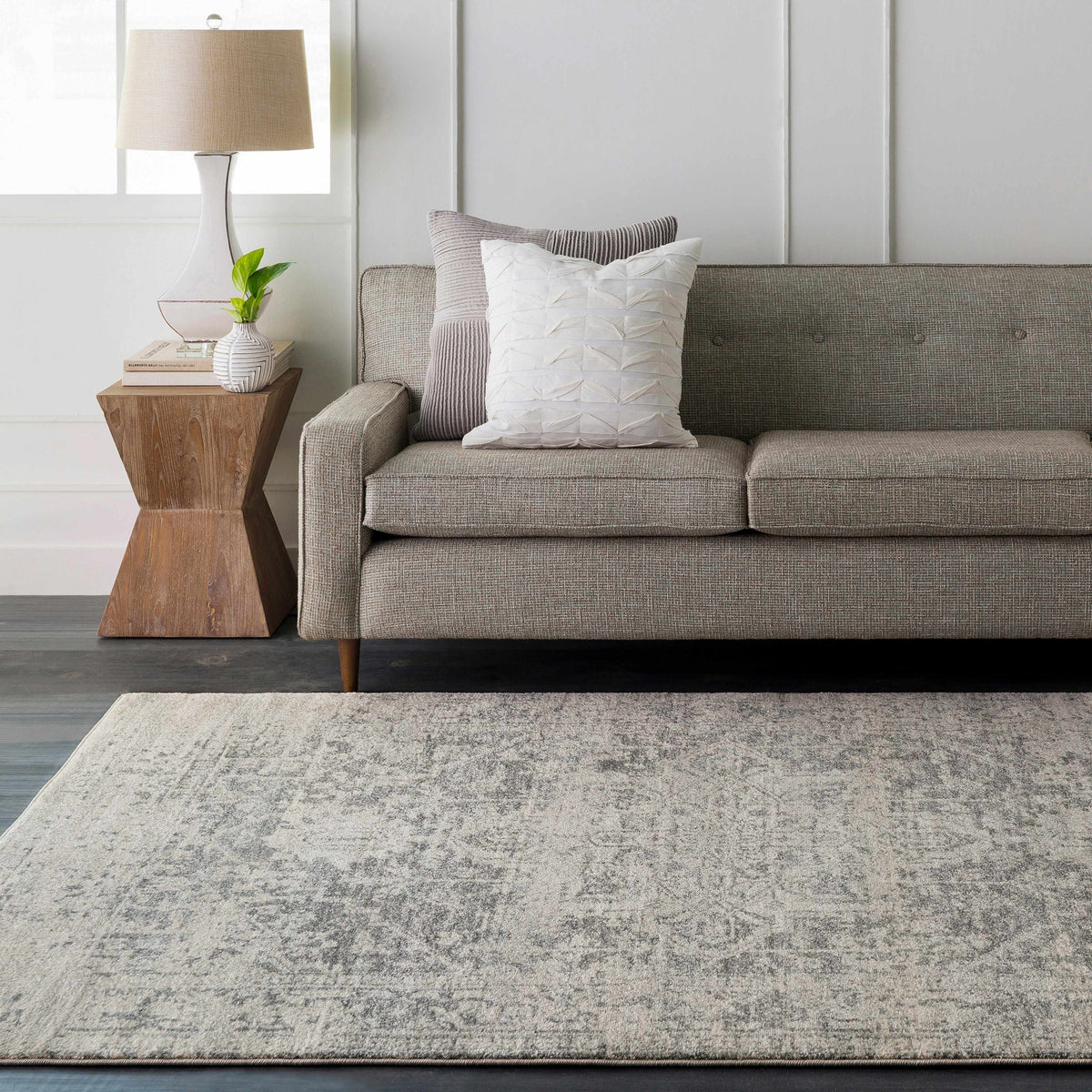 Hauteloom Rachel Area Rug shown in a cozy living room setting with neutral tones and soft texture.
