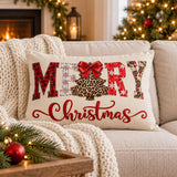 BlackbirdOak Merry Christmas leopard tree lumbar pillow with festive holiday leopard print and cozy design.