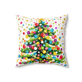 Colorful Christmas Tree Home Decor pillow by BlackbirdOak featuring a bright holiday design on an 18x18 throw pillow.
