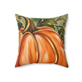 Hand-painted pumpkin pillow by BlackbirdOak featuring fall autumn decor on a square spun polyester pillow.
