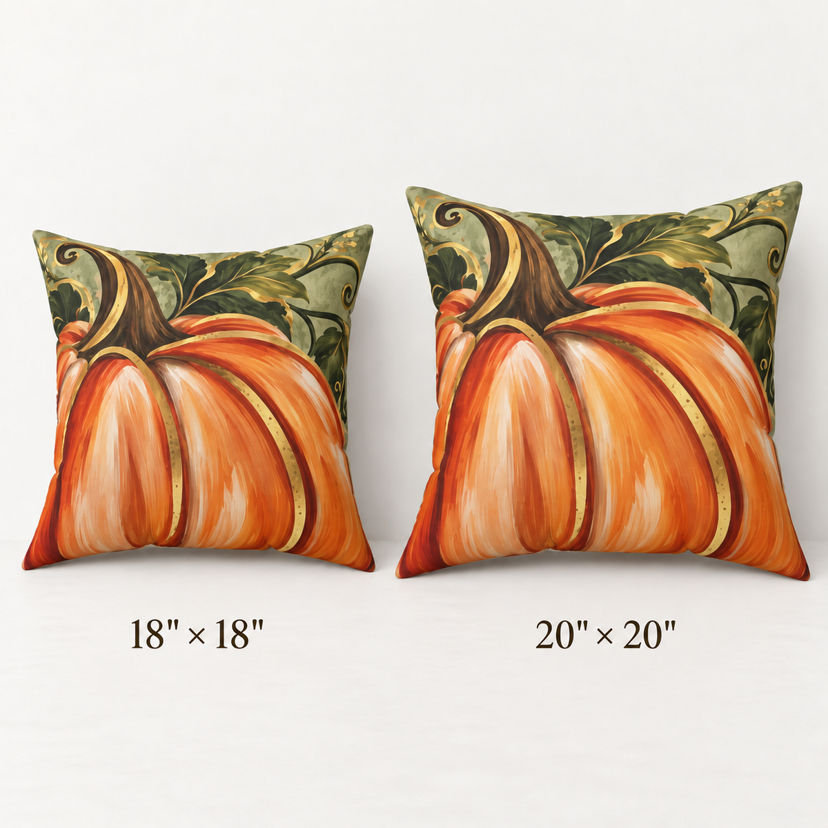 Hand-painted pumpkin pillow by BlackbirdOak featuring fall-inspired autumn decor on a square spun polyester cushion.