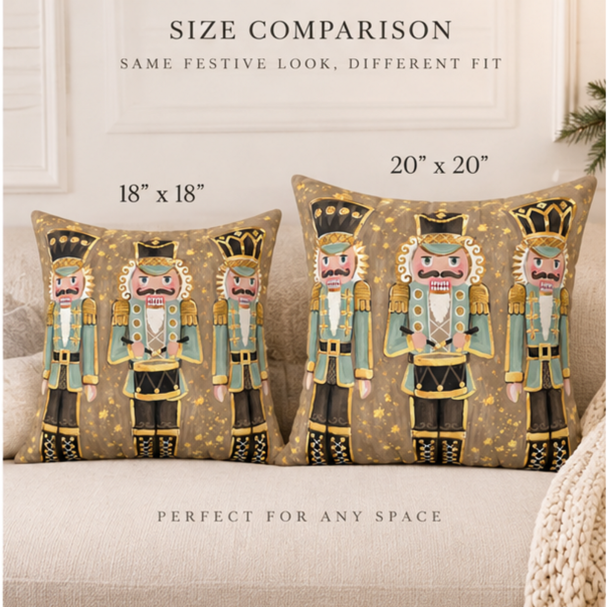 BlackbirdOak Nutcracker Soldiers Christmas holiday decorative throw pillow with kraft paper design, perfect for home decor.