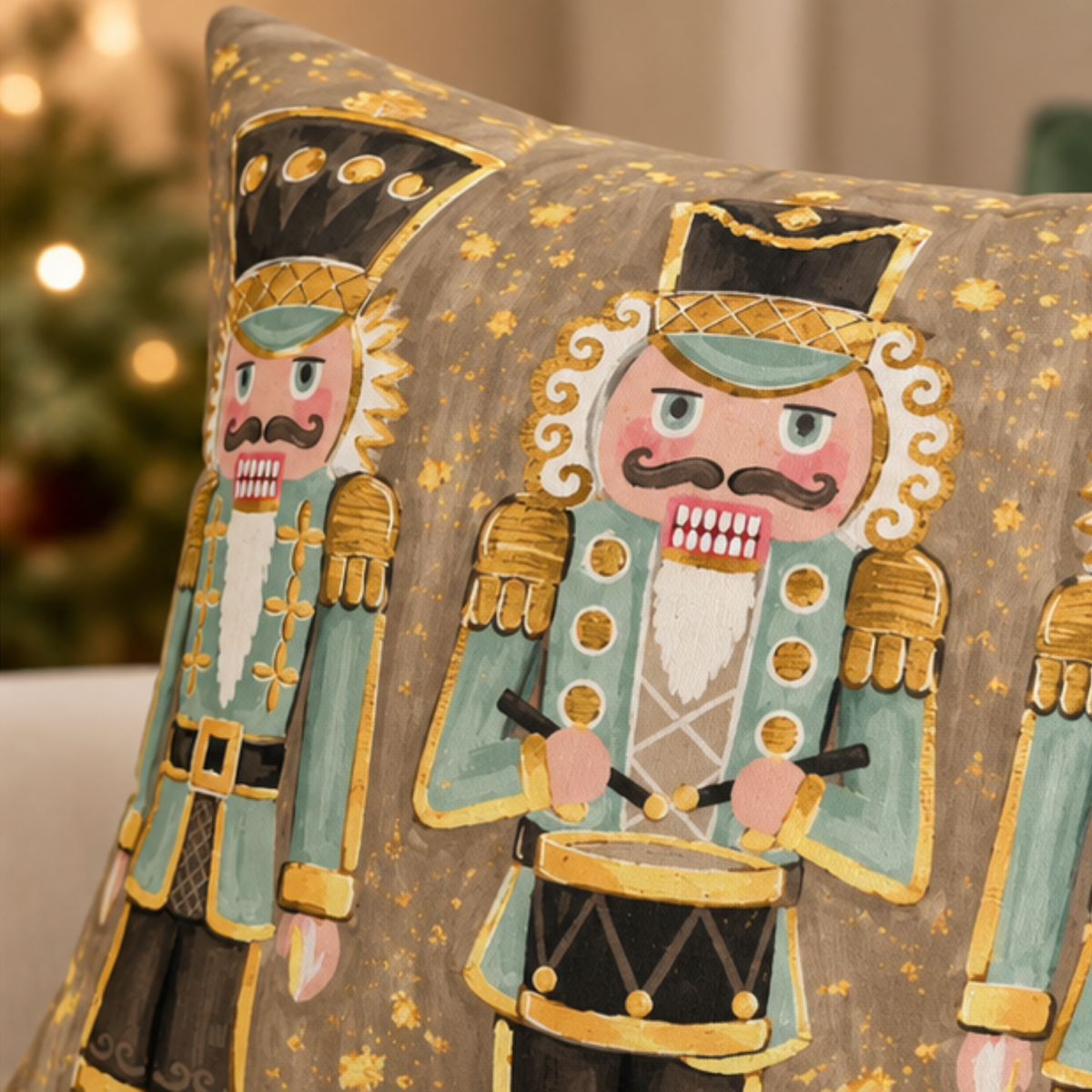 Christmas Nutcracker Soldiers pillow from BlackbirdOak, festive holiday decorative throw pillow for home decor, 18x18 inches.