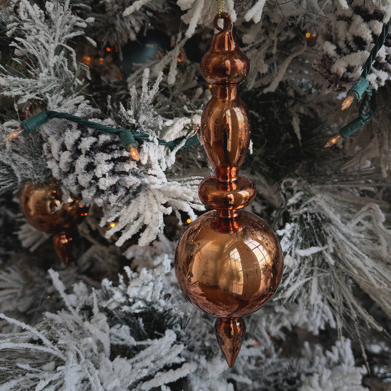 Copper finial Christmas ornament from Holly J Home with intricate detailing, perfect for holiday decorating.