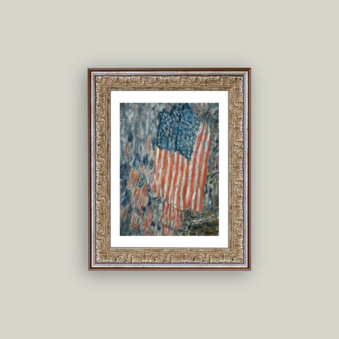 Patriotic American flag framed canvas wall art showcasing red, white, and blue stars and stripes for Americana home decor.