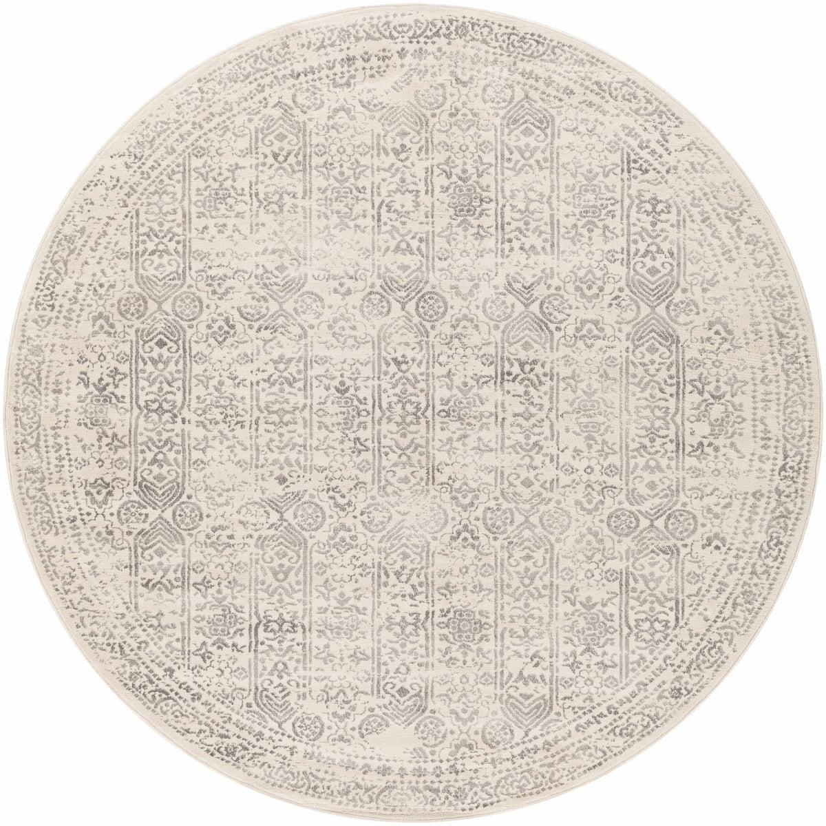 Hauteloom Michie area rug with intricate geometric pattern in neutral tones, ideal for living room or bedroom decor.