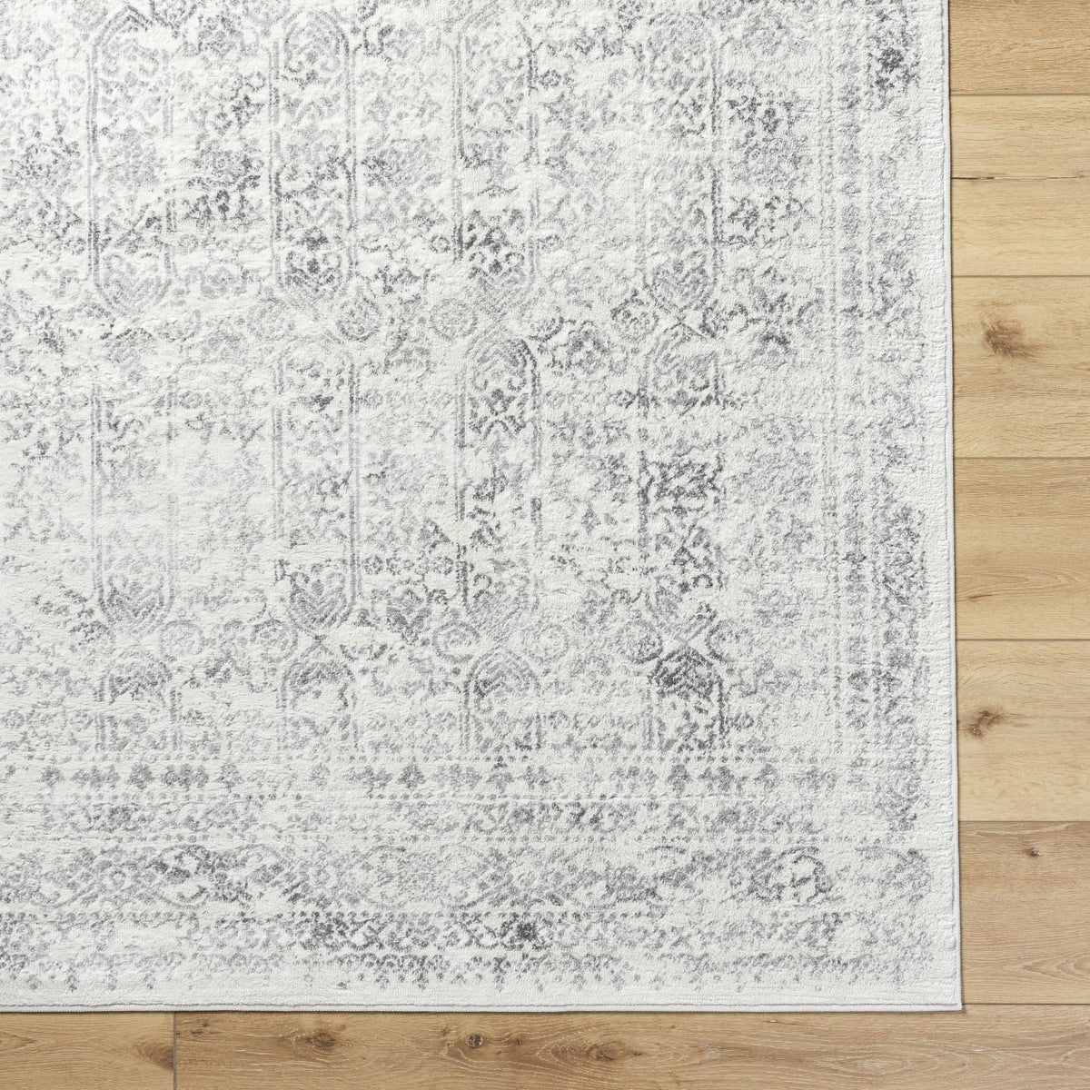 Hauteloom Michie area rug with geometric pattern, overhead view showcasing soft texture and modern design for living spaces.