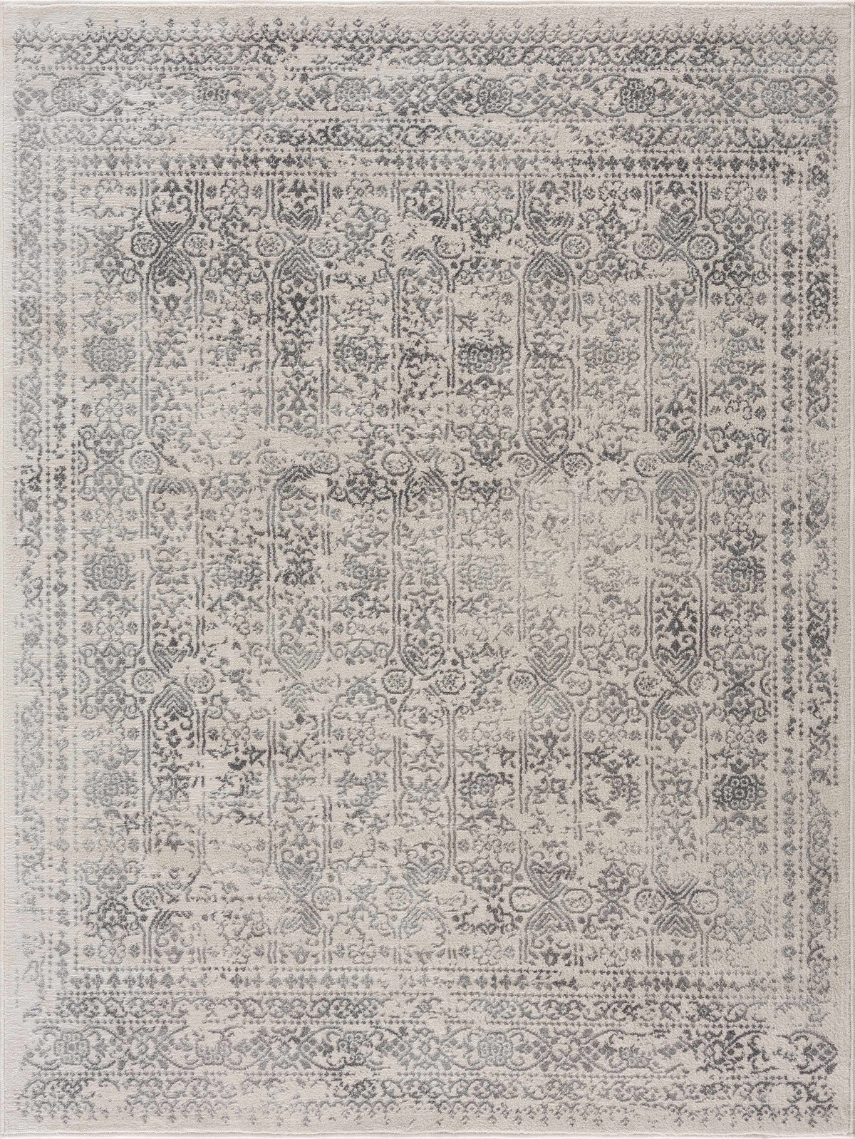 Hauteloom Michie area rug featuring intricate geometric patterns in neutral tones, ideal for adding style to living spaces.