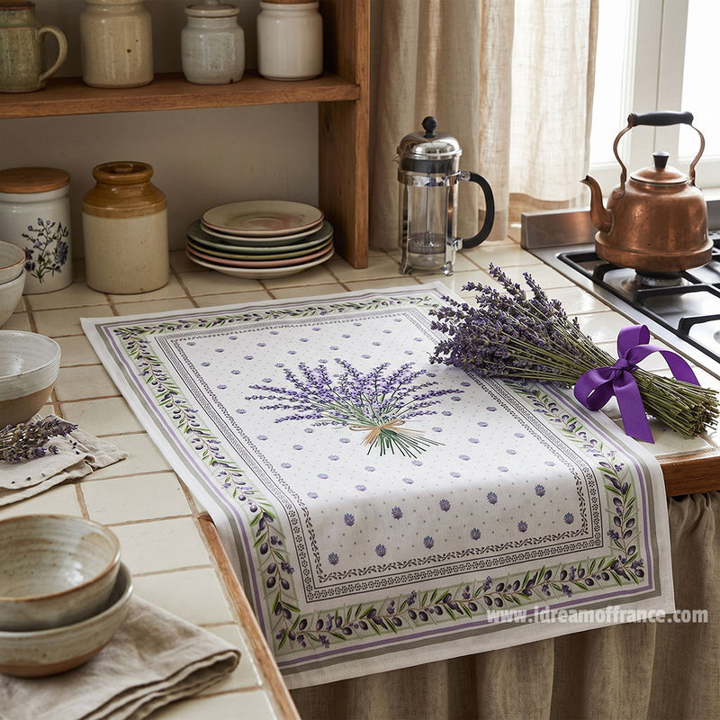 French kitchen towel by I Dream of France, natural printed cotton dish towel with Lauris design for kitchen use.