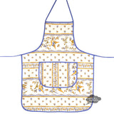 French kitchen apron by I Dream of France, 100% cotton with Moustiers blue and cream design, ideal for cooking and baking.