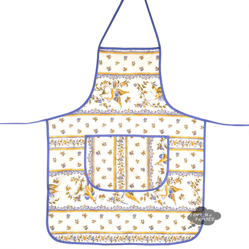French kitchen apron by I Dream of France, 100% cotton with Moustiers blue and cream design, ideal for cooking and baking.